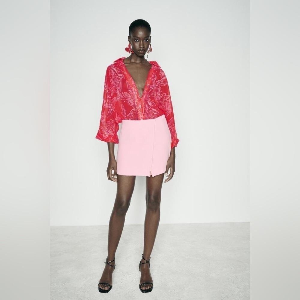 Zara Floral Print Semi Sheer Shirt Small NWT - Picture 2 of 15